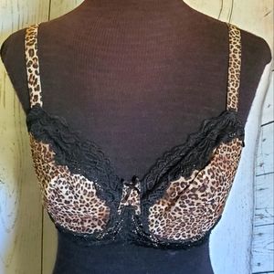 Whimsy unlined bra black lace leopard print 32DD